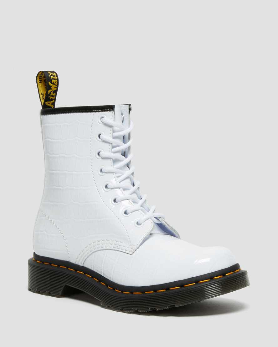 Dr. Martens 1460 Patent Croc Emboss Deri Kadın Originals Botlar - Bot Beyaz |SPRJZ1758|